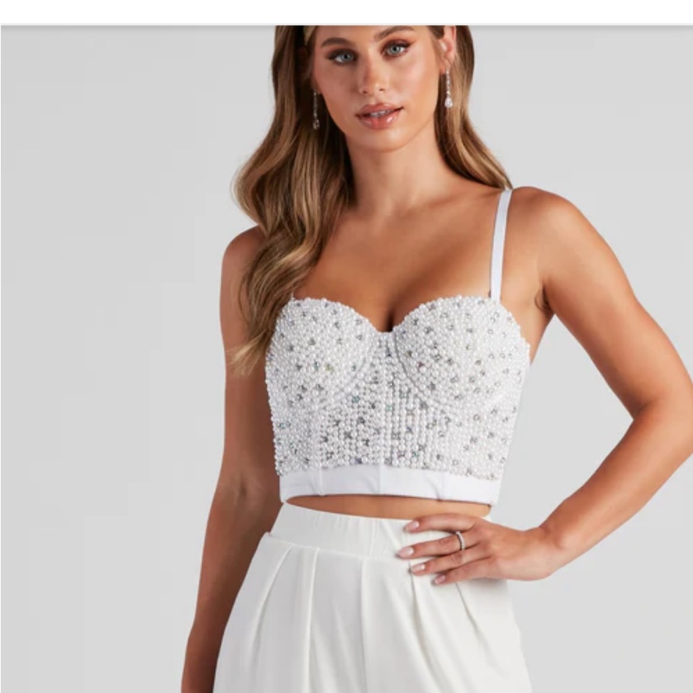 Dearly Beloved Beaded Pearl And Rhinestone Bustier